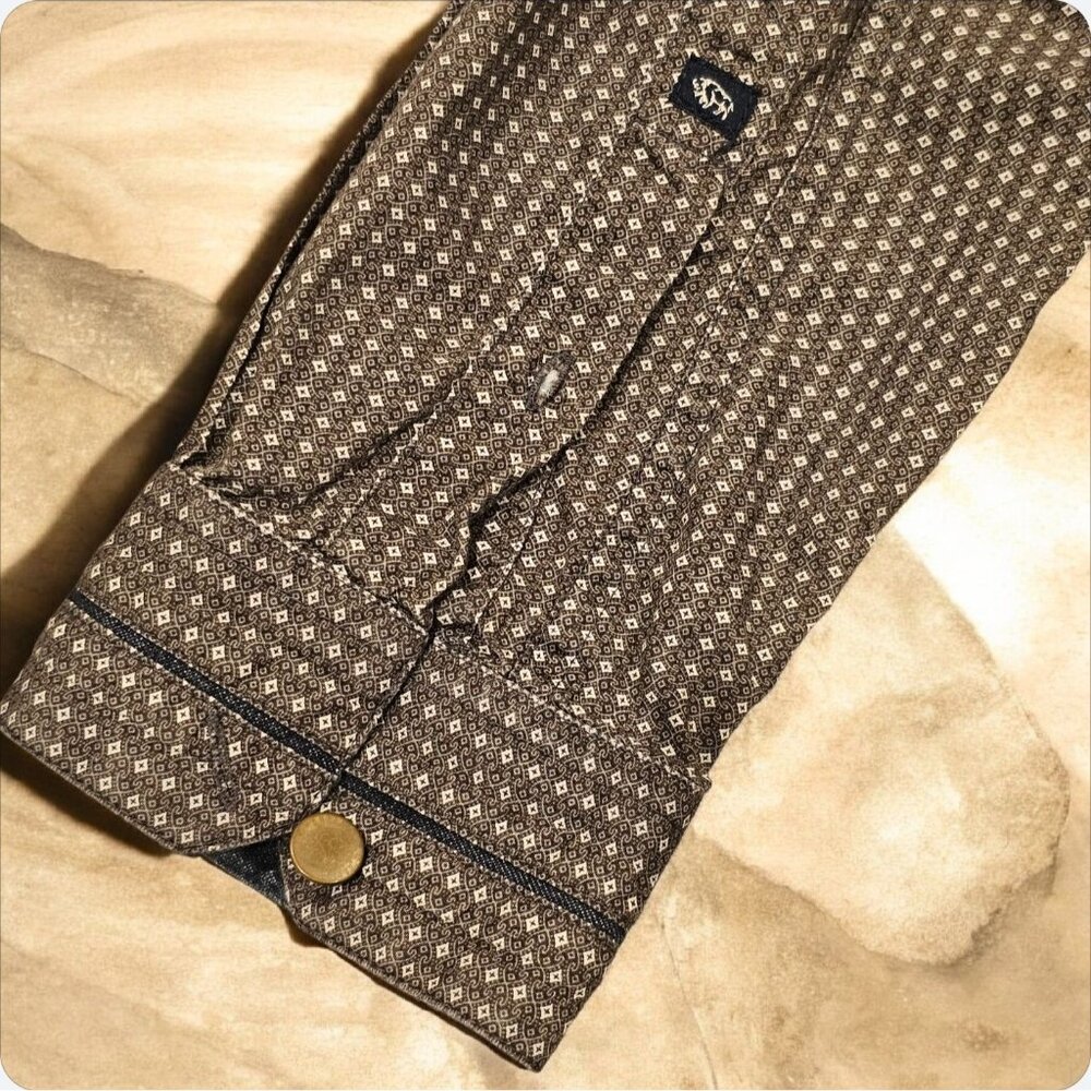 Buffalo David Bitton Slim Fit Mens Shirt M/M Brown Patterned Long Sleeve Cotton - Picture 3 of 9